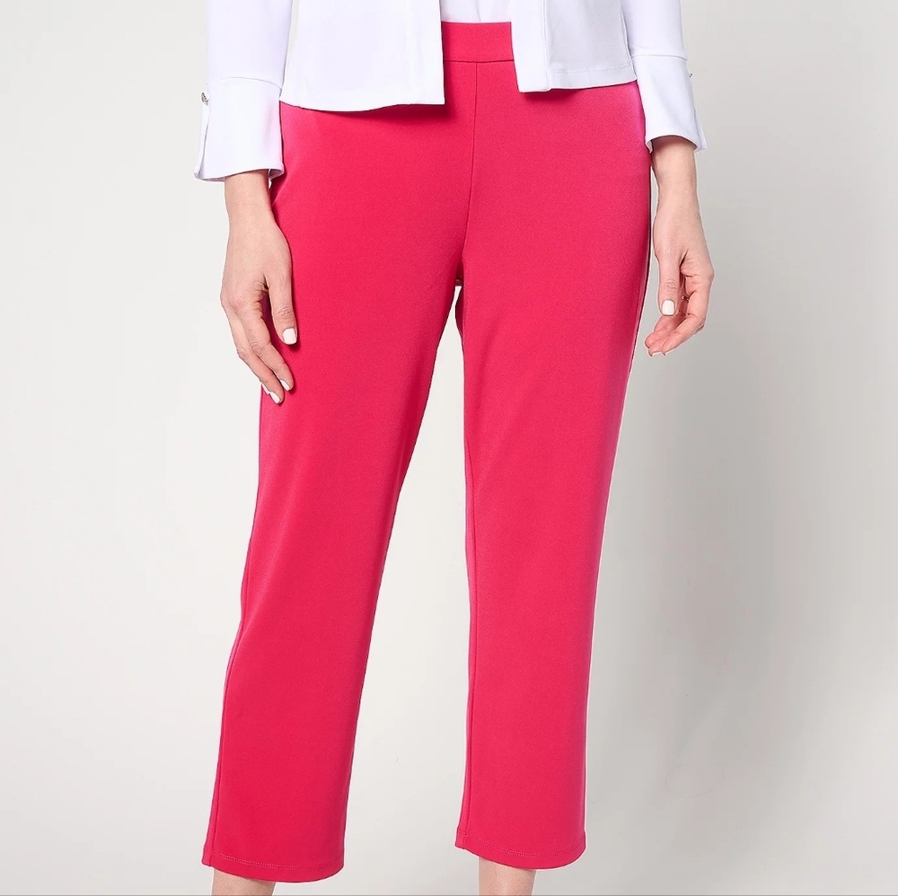 Susan Graver Pinky-Red Liquid Knit Fusion Straight Leg Crop Pant-NWT-5X